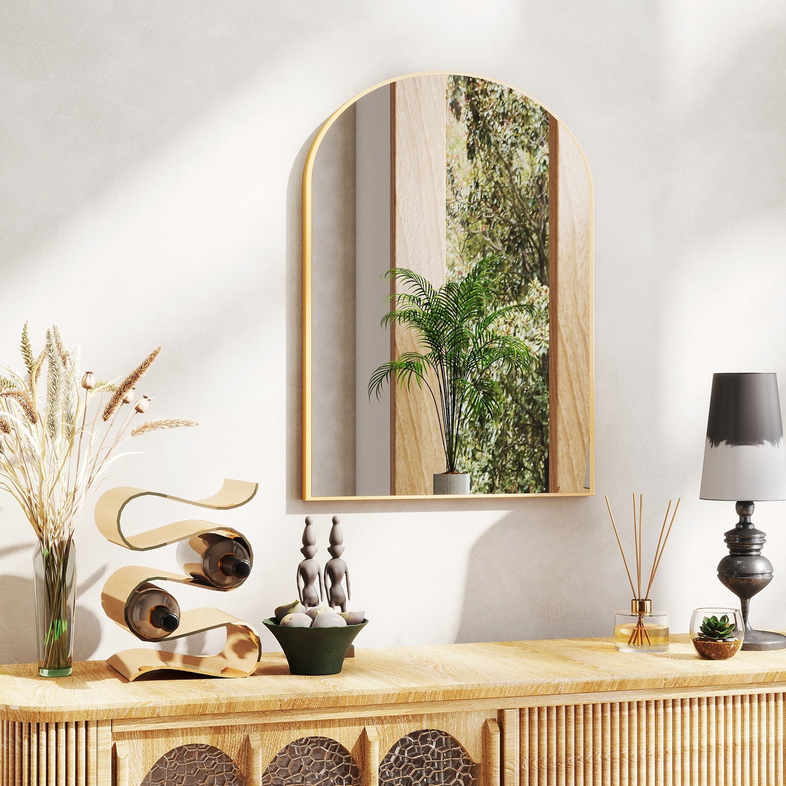 Elevate Your Space with the 20" x 30" Arched Shatterproof Bathroom Mirror - Stylish Gold Design for Modern Vanity Decor