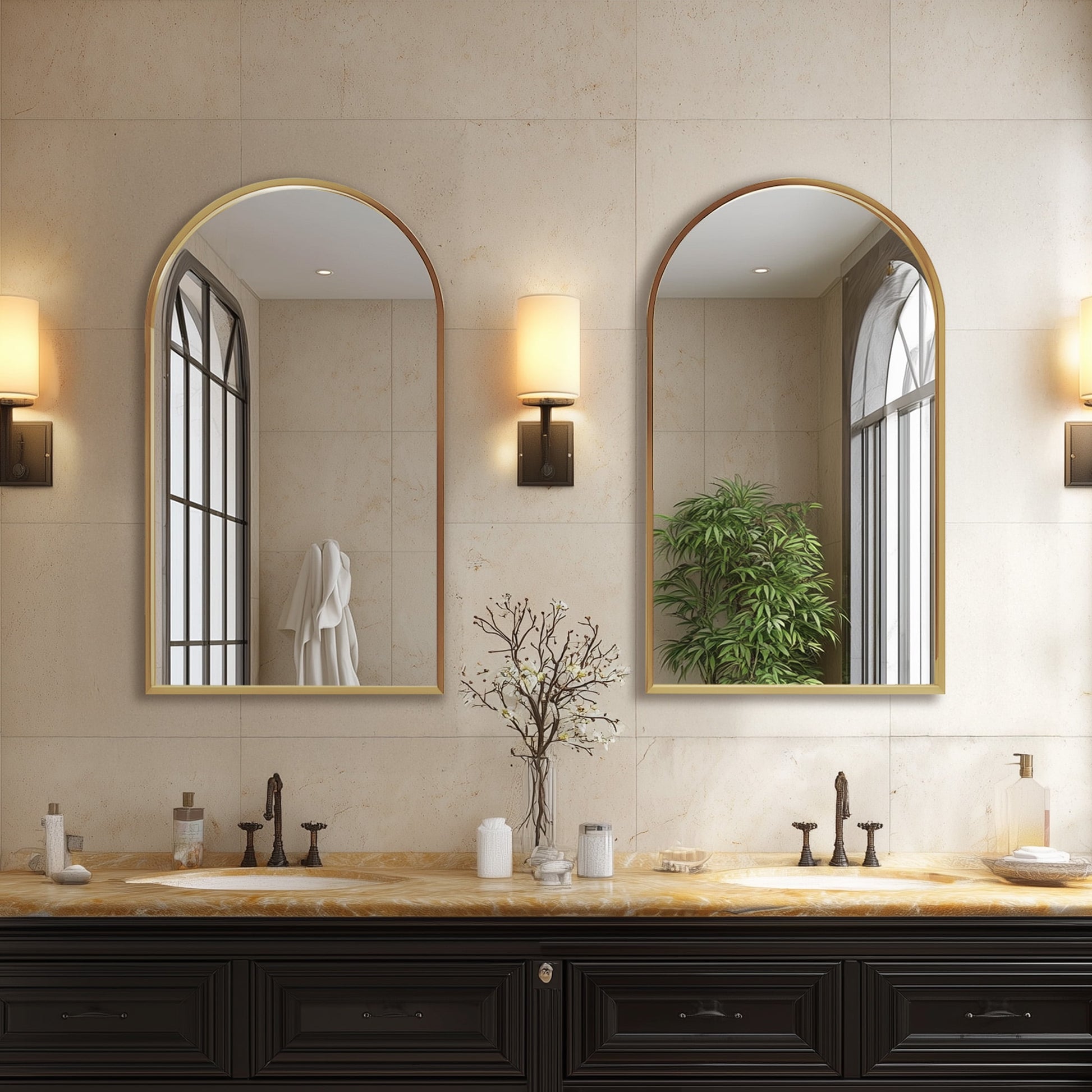 Elevate Your Space with the 20" x 30" Arched Shatterproof Bathroom Mirror - Stylish Gold Design for Modern Vanity Decor