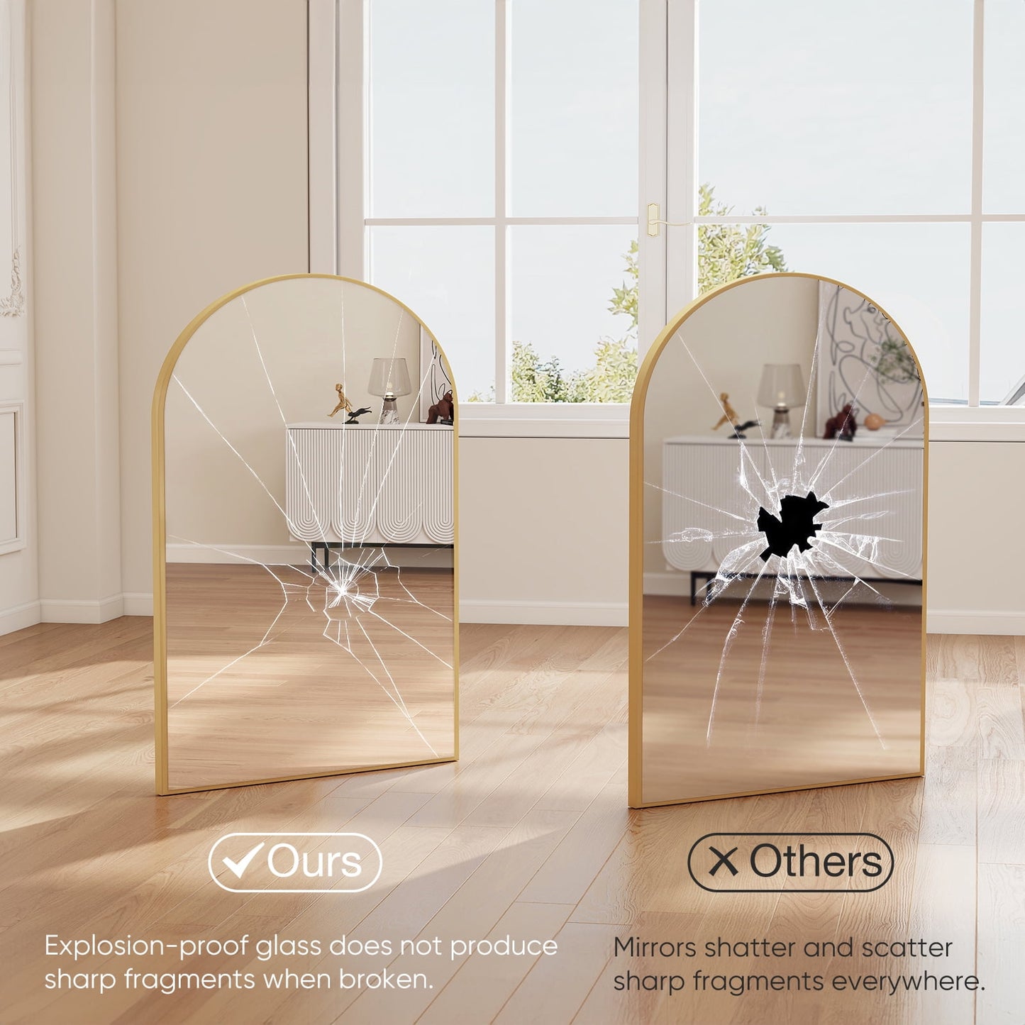 Elevate Your Space with the 20" x 30" Arched Shatterproof Bathroom Mirror - Stylish Gold Design for Modern Vanity Decor