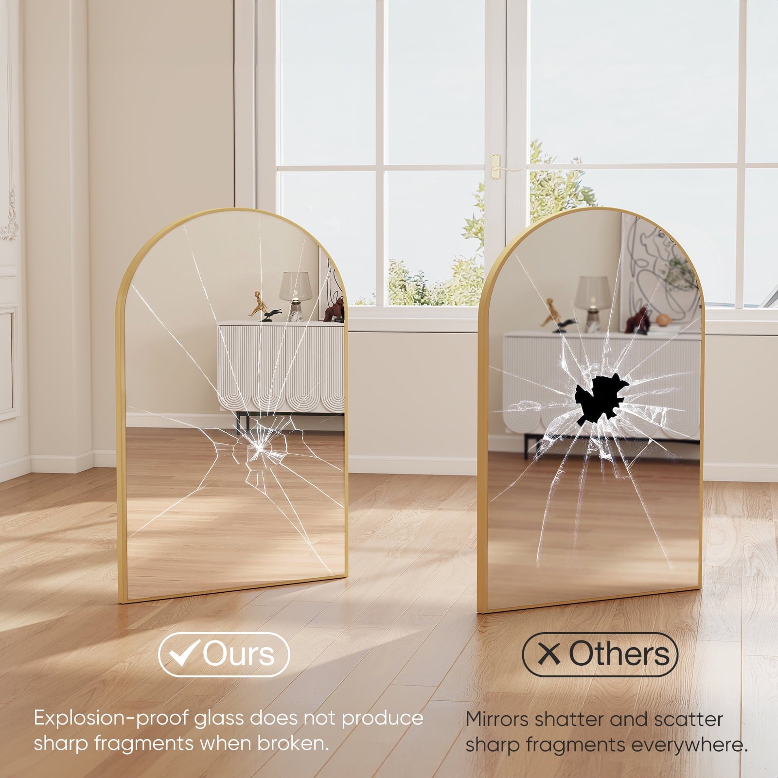 Elevate Your Space with the 20" x 30" Arched Shatterproof Bathroom Mirror - Stylish Gold Design for Modern Vanity Decor