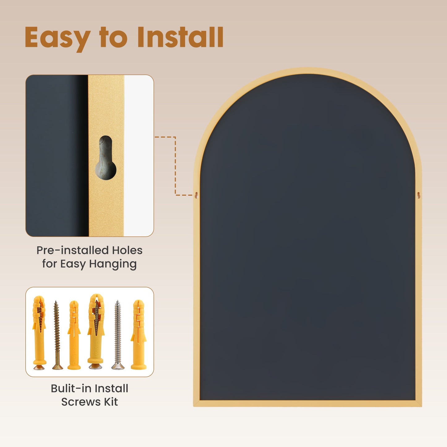 Elevate Your Space with the 20" x 30" Arched Shatterproof Bathroom Mirror - Stylish Gold Design for Modern Vanity Decor